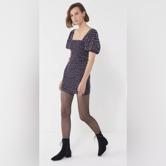 NWT Urban Outfitters Carnation Smocked Puff Sleeve Mini Dress, Size S - Picture 1 of 11